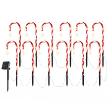 Neo Large 42cm 12 Piece Set Pack Remote Solar Panel Battery Candy Cane Christmas Lights LED Outdoor Decorations