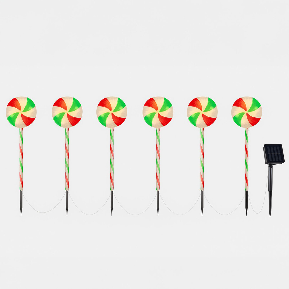 Neo Large 50Cm Candy Cane Lolly Lollipop Christmas Remote Solar And Battery Powered Lights 6 Pack Led Path Stakes