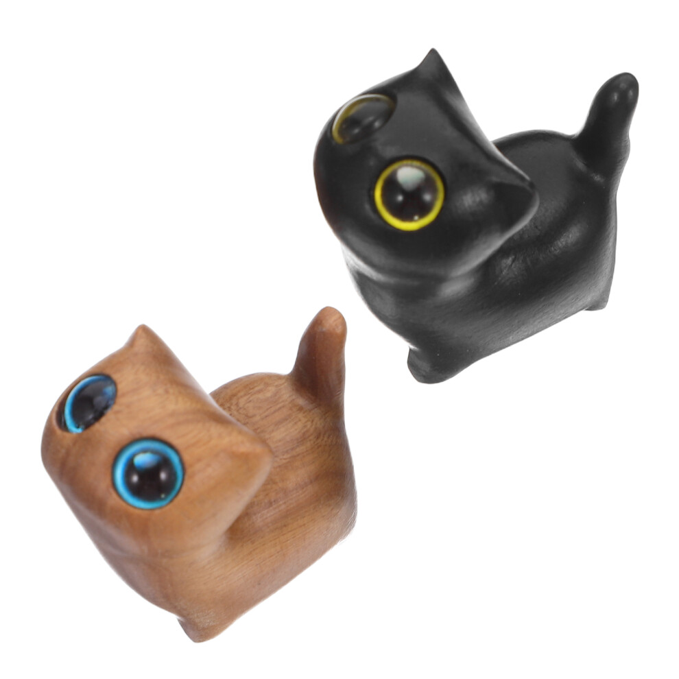 4 Drewnianych Figurki KotóW – RęCznie RzeźBione Dla Domu I Biura-image