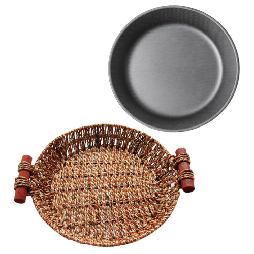 1 Set -Steakplatte Runde Steak Servierplatte Mit Rattankorb