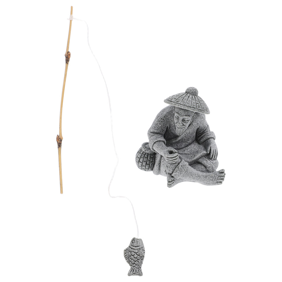 3 Sztuki Mini Figurka Rybaka, ChińSki SiadząCy ŁOwiąCy Ryby-image