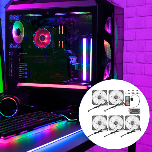 1Set 5Stk 12Cm RGB LED PC Lüfter Mit Controller 2