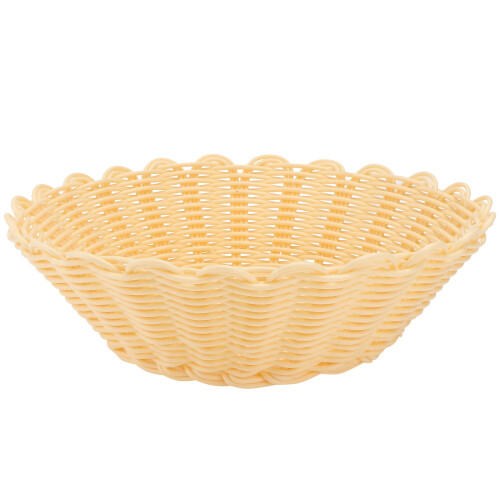 1Pc Khaki Plastic Rattan Woven Basket for Fruit Snacks Storage