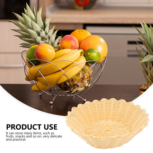 1Pc Khaki Plastic Rattan Woven Basket for Fruit Snacks Storage 2