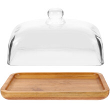Butterholz Schale Mit Glasdeckel, Käsebehälter