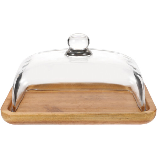 Butterholz Schale Mit Glasdeckel, Käsebehälter 2