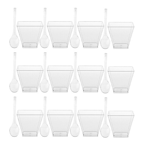 100 Unidades De Vasos Para Transparentes Con Cucharas