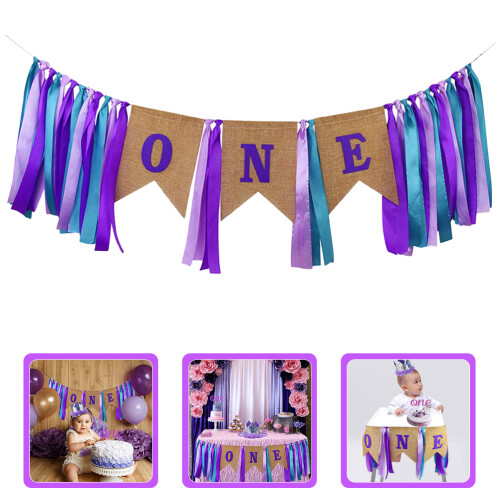 Purple First Birthday Banner Style 1pcs 2