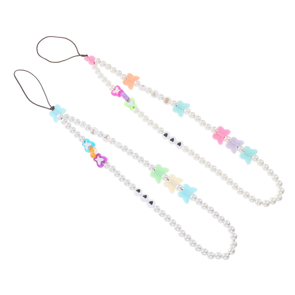 2Pcs Pearl Phone Lanyard Resin Butterfly Strap Assorted Color Decor 321796563433