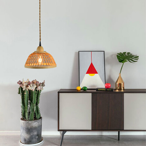 Modern Wooden Pendant Light with Bamboo Shade for Kitchen 1