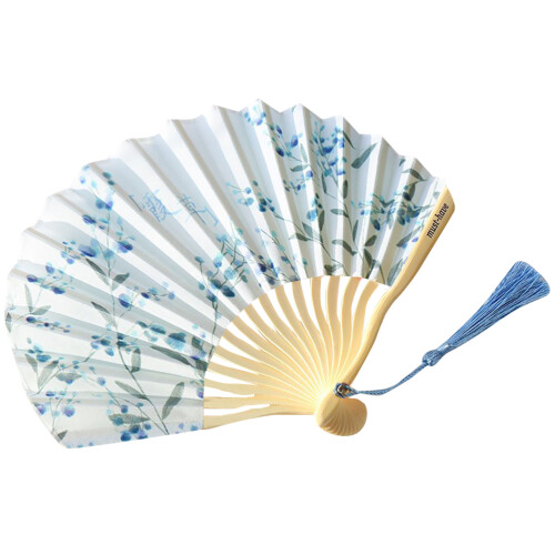 2 Sommerfächer Japanisch Stil Mit Bambusgriff Blau