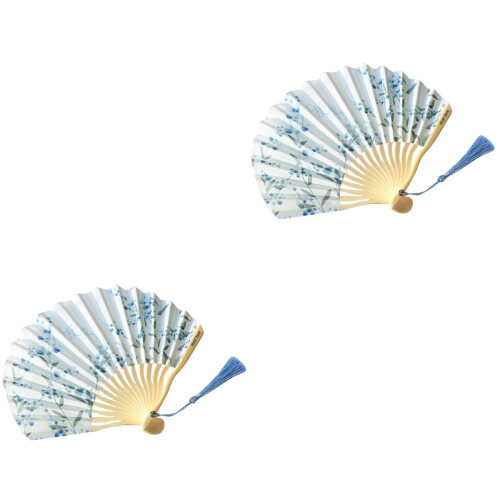2 Sommerfächer Japanisch Stil Mit Bambusgriff Blau 2