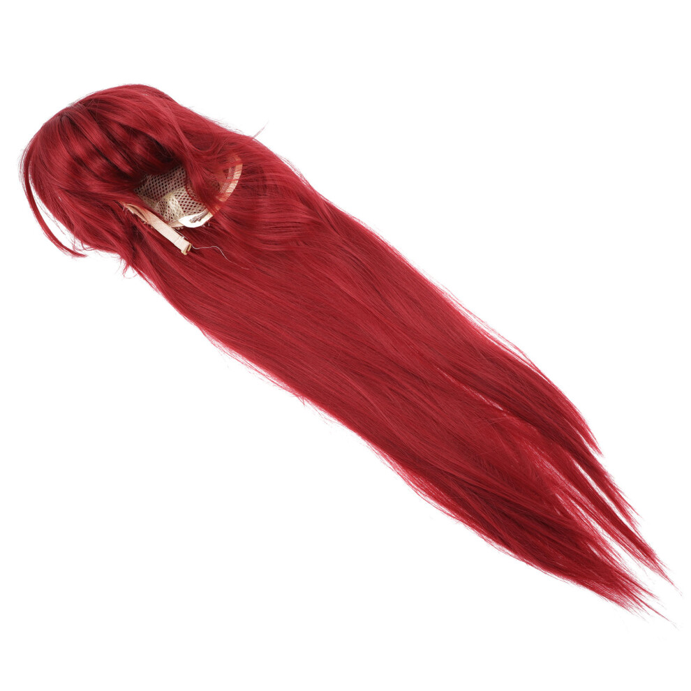 Totority Unisex Red Women Wigs Long Straight Synthetic Wig Dark With Bangs