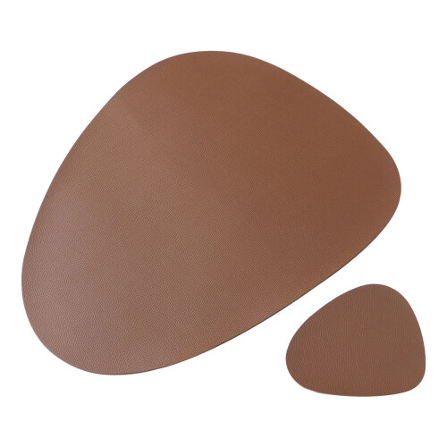 2Pcs Heat Insulation PU Placemats Brown Waterproof Cup Mats