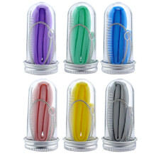 6 sets silicone reusable folding straws with cleaning brush and case