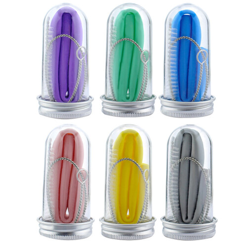 6 sets silicone reusable folding straws with cleaning brush and case