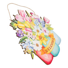 2Pcs Welcome Wood Flower Sign Front Door Hanging Plaque