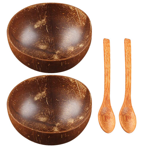 Conjunto 4 Peças Kit Tigela E Colher Premium De Casca De