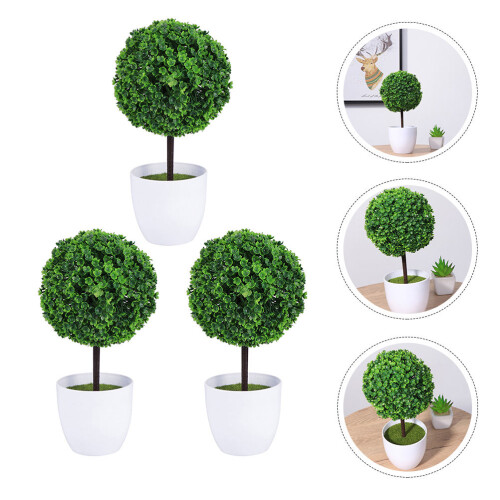 3Pcs Bola De Planta Artificial Bonsai Verde Imitação