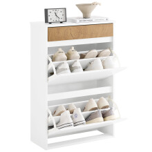 SoBuy Slim Shoe Cabinet with Drawer - White & Oak - 61x26x91cm
