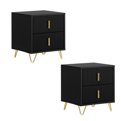 SoBuy Nachttisch 2er Set mit Schubladen, Schwarz