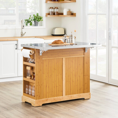 Ilha de Cozinha SoBuy com Rodas e Bancada Extensível 1