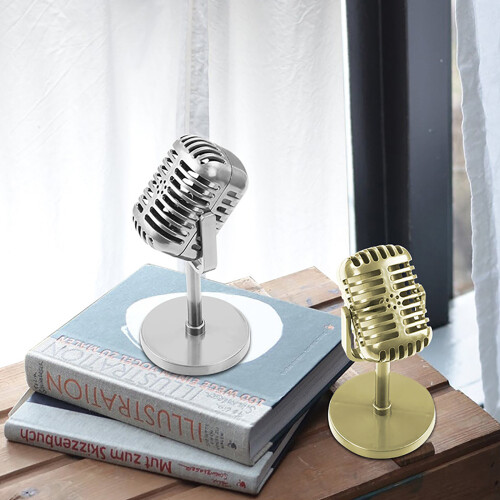 Classical Retro Styles Microphone Prop Fake Vintage-silver 2