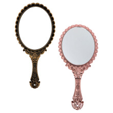 2Stk Handheld Make-up-Spiegel Tragbarer Vintage-Kosmetikspiegel