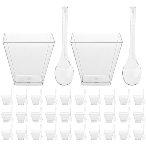 50 Sets Dessertbecher Mit Löffeln Kunststoff Trapezform 2