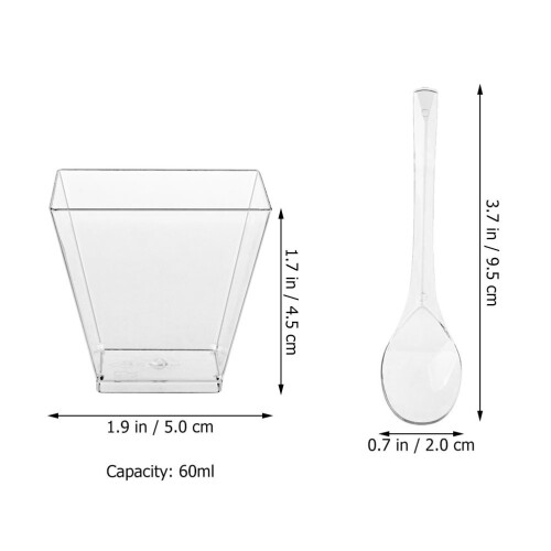 50 Sets Dessertbecher Mit Löffeln Kunststoff Trapezform 1