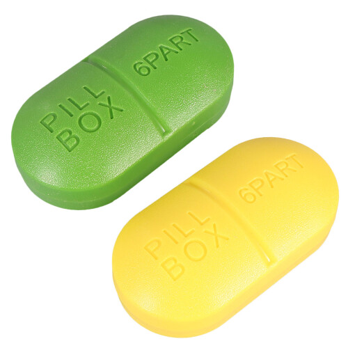2Stk Pillendose Sechsfach Kunststoff Grün+Gelb 2