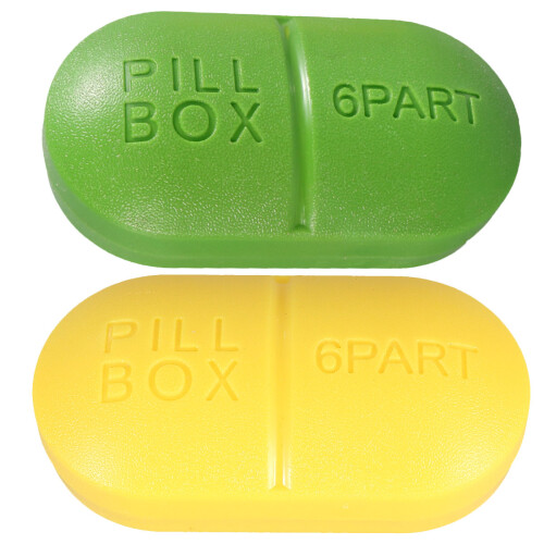 2Stk Pillendose Sechsfach Kunststoff Grün+Gelb 1