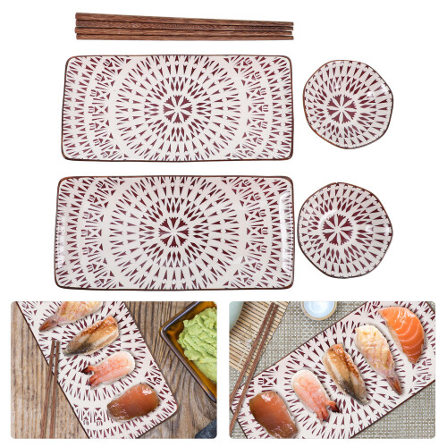 2 Sets Sushiplatten Keramik Mit Essstäbchen Und Dip Schälchen 2