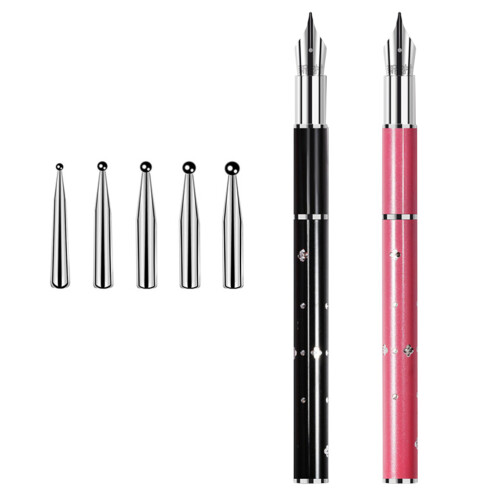 2 Pezzi Kit Manicure Penna Pittura 5 Testine Rosa+ 2