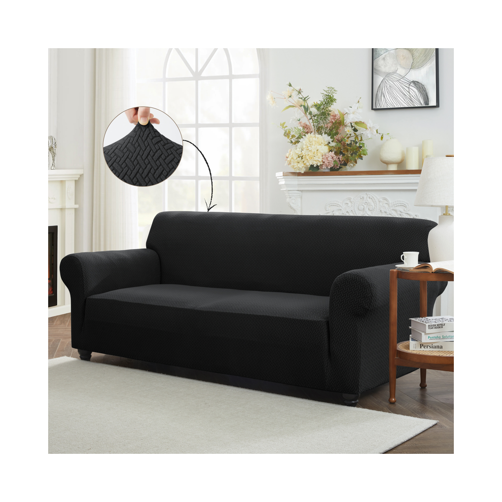 (4 Seater, Black) Sofa Polyester Stretch Sofa Cover â Anti-Slip, Soft, Armchair to 4-Seater Slipcover â BedLooms-image-OPC-PM726FJ-NEW