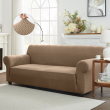 (4 Seater, Coffee/Sand) Sofa Polyester Stretch Sofa Cover – Anti-Slip, Soft, Armchair to 4-Seater Slipcover – BedLooms