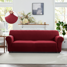 (2 Seater, Burgundy) Sofa Polyester Stretch Sofa Cover – Anti-Slip, Soft, Armchair to 4-Seater Slipcover – BedLooms