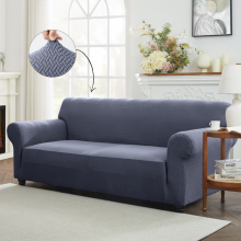 (2 Seater, Blue/Grey) Sofa Polyester Stretch Sofa Cover – Anti-Slip, Soft, Armchair to 4-Seater Slipcover – BedLooms