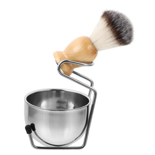 1Ensemble Kit Rasage Bol Et Brosse Bois Argenté