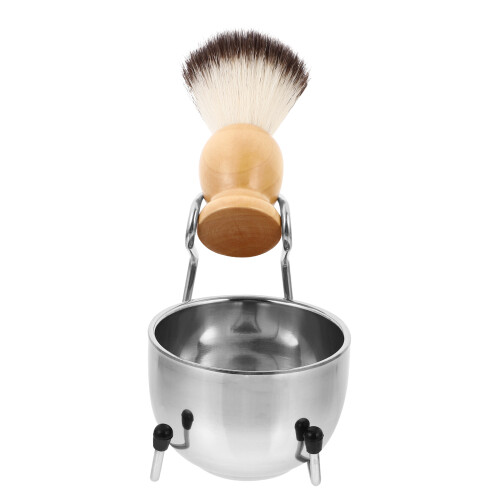 1Ensemble Kit Rasage Bol Et Brosse Bois Argenté 1
