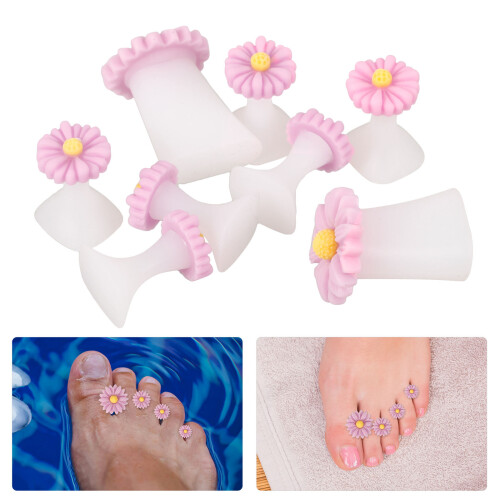 Separadores De Dedos Silicone Com Flor De Margarida Para Pedicuro 1
