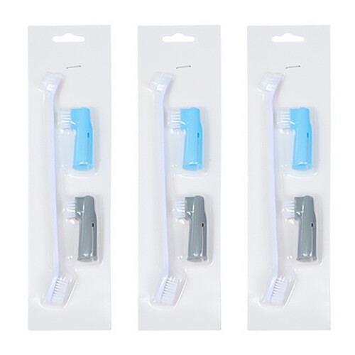 3Pcs Escova Dentária Dupla Para E Cachorro Com 6Pcs De Dedo