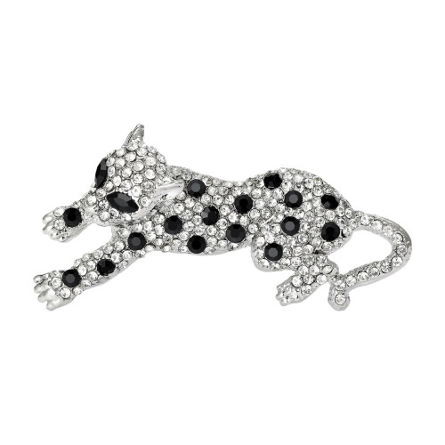 Brosche mit Leoparden-Strasssteinen, eleganter-Silber