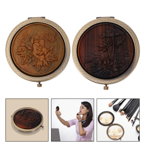 2St Vintage Makeup Spiegel Opvouwbaar Bruin 2
