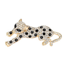 Leopard Alloy Pin Handmade Rhinestones Jewelry Brooch Gift-Gold