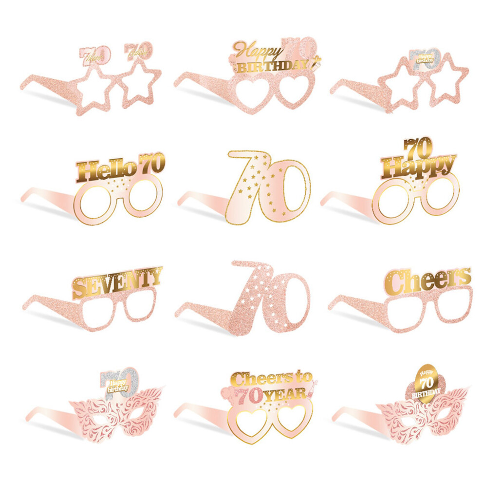 12 Pieces Party Photo Glasses Themed Paper Eyewear-70 years old