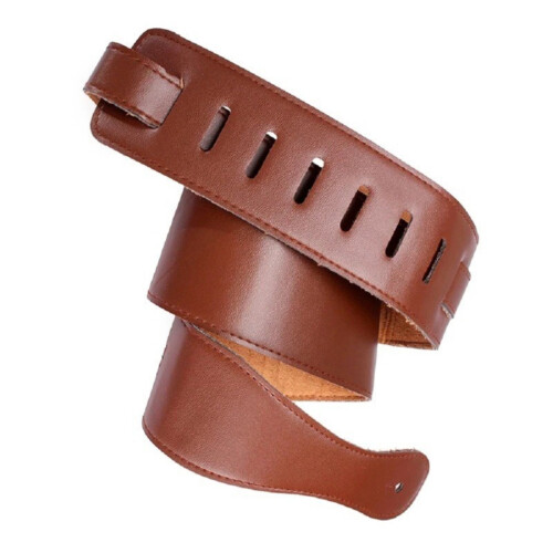 Sangle de guitare en cuir, longueur réglable, pour basse-brun