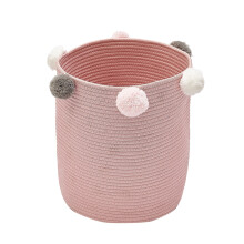 Runder Aufbewahrungsbehälter Mit Pom-Pom- Aus Baumwollwäsche Pink