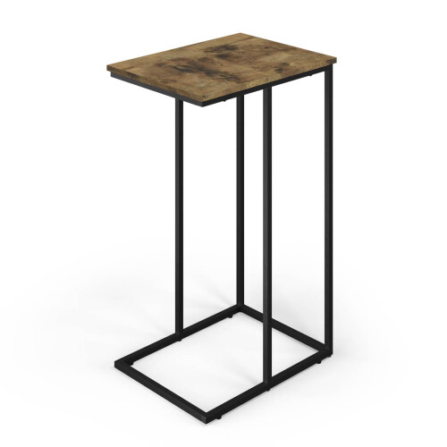(Ancient Wood) C Shaped Industrial Sofa Side Table