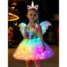 (4T(100-110cm)) Halloween LED Unicorn Costume for Girls Rainbow Light Up Tutu Dress Large